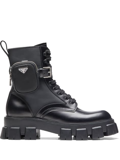 prada patent booties|Prada ankle pouch combat boots.